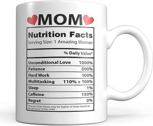 Keramik-Kaffeetasse mit englischer Aufschrift „Mom Nutrition Facts“, lustiges Geschenk, Muttertag, für Mutter, Oma, Stiefmutter, von Tochter und Sohn, 1