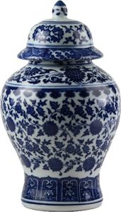 Fine Asianliving Chinesisches Deckelvase Porzellan Lotus Blau Weiß D15xH20cm Dekorative Vase Blumenvase Orientalische Keramik Vase Dekoration Vase Moderne Tischdekoration Vase