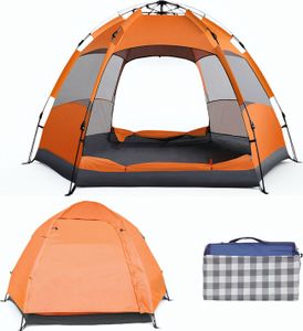 （Orange）Camping Tent Pop Up Tents Dome Tent Double Walled Waterproof UV Protection Tents Family Tent for 3-4 People Outdoor Camping Travelling Trekking