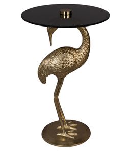 Dutchbone Beistelltisch Crane Gold Couchtisch Glas Rund Tischbein Vogelfigur