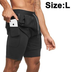 Herren Shorts Sport 2 in 1 Kurze Sommer Shorts Hosen Schnelltrocknende Laufshorts Gym Trainingsshorts mit Reißverschlusstasche(L, Schwarz)