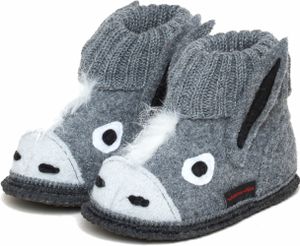 Kitz-Pichler Kinder Hüttenschuh Kauns Esel - Aus reiner Bio-Schafwolle für Jungen & Mädchen mit Filz-Latex-Sohle - Hausschuh  Tirol Graumele ,19