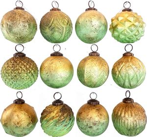 Weihnachtskugeln 12er Set Glas Christbaumkugeln Christbaumschmuck gold grün