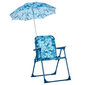 Outsunny Dětská kempingová židle se slunečníkem Dětská plážová židle Skládací židle pro 1-3 roky Lehká kovová modrá 39 x 39 x 52 cm