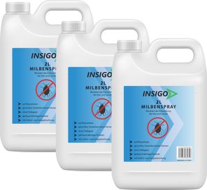 INSIGO 3x2L Anti-Milbenspray, Mittel gegen Milben Milbenbefall Milbenfrei Schutz gegen Eier auf Wasserbasis, fleckenfrei, geruchlos, mit Schnell- & Langzeitwirkung frei EX