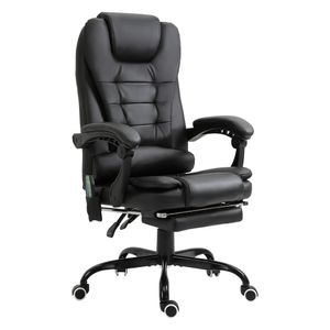 Masážní židle Vinsetto Manažerská židle se 7 masážními body Výškově nastavitelná otočná židle s integrovanou opěrkou nohou Spodní opěrka zad Pěnový kov PVC Černá 67 x 79 x 111-121 cm