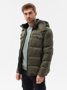 Ombre - Herren C518 Winter Steppjacke mit Kapuze OLIVE L