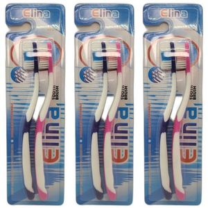 3 x Zahnbürste ELINA 2er mit Anti-Rutschgriff medium