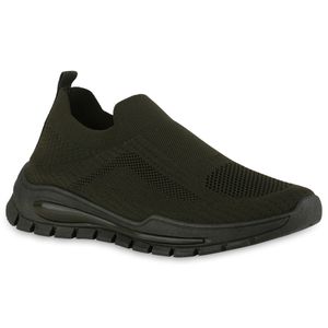 VAN HILL Herren Sportschuhe Slip Ons Sportliche Strick Profil-Sohle Schuhe 840325, Farbe: Olivgrün, Größe: 43