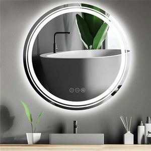 WISFOR okrúhle kúpeľňové zrkadlo 60 cm, stmievateľné proti zahmlievaniu s dotykovým spínačom, 3 farby svetla, LED kúpeľňové zrkadlo s osvetlením nástenné zrkadlo kúpeľňové zrkadlo, úspora energie