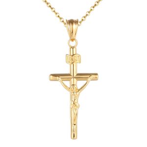 Karisma Damen Edelstahl Collier Anhänger Kette Kreuz Inri Jesus Kruzifix Farbe Gold