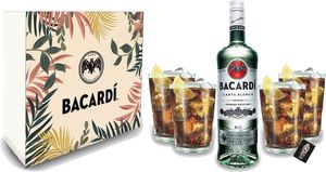 Bacardi Geschenkset - Bacardi Carta Blanca Rum 0,7l 700ml (37,5% Vol) + 4er Set Bacardi Gläser - [Enthält Sulfite]