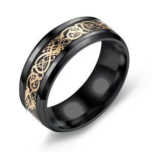 Herrenring, glänzend, schlichtes Schmuckzubehör, Drachenmuster, leuchtender Ring für Dating-Schwarzes Gold,US 13