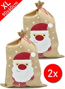 2x XL Jute Weihnachtssack 50x70cm - Große Geschenketasche für Weihnachten - Geschenkesack Jutesack Nikolaussack Geschenktasche - mit Aufdruck von Santa Claus