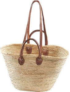 Kobolo Ibiza Bag Plážová taška Košík na palmové listy - kožená rukojeť - cca 50x15x30 cm
