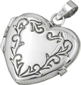 Anhänger 22x20x6mm Medaillon Herz mit Ornament glänzend geschwärzt Silber 925