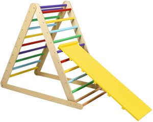 COSTWAY Kletterdreieck klappbar Klettergerüst Holz mit Leiter zur Entwicklung grobmotorischer Fähigkeiten für Kleinkinder ab 3 Jahren Mehrfarbig