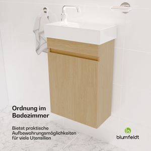 Blumfeldt Badezimmerschrank mit Keramik-Waschbecken 40 cm Farbton Ulme - Moderner Waschbeckenunterschrank mit Stauraum für Badezimmer - Eleganter Schrank zur Badgestaltung