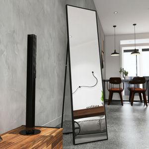 Stehspiegel mit schwarzem Metallrahmen 140x40cm HD großer Ganzkörperspiegel mit Haken zur Verwendung im Wohnzimmer oder Ankleidezimmer Apartment