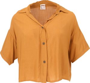 Boho Blusentop, Basic Kurzarmbluse, Weite Sommerbluse - Honiggelb, Damen, Viskose, Blusen & Tunikas