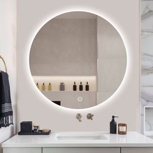 SensaHome – Led Touch Wandspiegel rund – Badezimmerspiegel rahmenlos mit LED-Beleuchtung – Wandspiegel – dimmbar – Kaltweiß – 80 cm