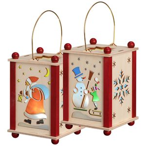 Erzgebirgische Laterne Weihnachtsmann und Schneemann mit LED-Licht #15602