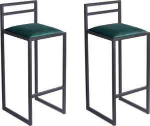 Barhocker 2er Set 95 cm Schwarz mit Lehne – Gepolsterter Metall Barstuhl im Loft Stil - Grün