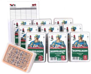Zehnerpaket DOPPELKOPF Deutsches Bild Kornblume Spielkarten von ASS, Set mit Ludomax Block