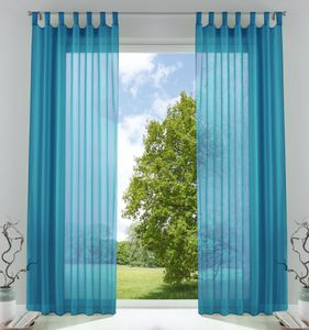 2er-Pack Gardinen Transparent Vorhang Set Wohnzimmer Voile Schlaufenschal mit Bleibandabschluß HxB  225x140 cm Türkis, 61000CN