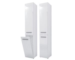 Koupelnová skříňka 3xEliving Bagnoli SLIM VI bílá matná / bílá vysoký lesk - volně stojící skříňka, koupelnový sloup, police, D: 30 cm, V: 174 cm, Š: 30 cm