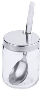 Contacto Ersatz Senfglas mit Deckel und Löffel zu Menage 1413/903, ideal für die Gastronomie als Gewürzglas verwendbar