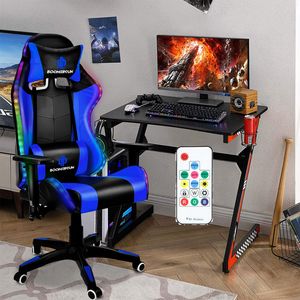Boomersun Gaming Stuhl Mit LED-Licht , Blau Bürostuhl Spielstuhl Racing Stuhl Ergonomischer Drehstuhl