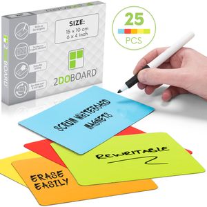 2DOBOARD Beschreibbare magnete - 15 x 10 cm Mix - für Kanban Board oder Scrum Tafel - 25 Stück - Scrum Karten für Whiteboard - Magnete zum beschriften - Magnetic notes - Kanban karten (Mix 5 Farben)