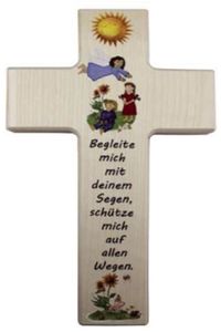 N486 Kinderkreuz  "Begleite mich mit deimem Segen…" - Holz, 20 x 12 cm