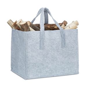 relaxdays Kaminholztasche 50,0 l hellgrau 43,0 x 36,5 x 34,5 cm