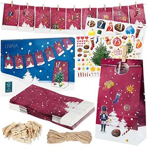 LIVAIA Kalender zum Selbstbasteln »Advent Kalender zum Befüllen & Basteln - mit bedruckten Tüten, Klammern, Schnur und Aufklebern«, DIY für Erwachsene & Kinder