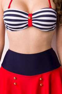 Atixo Damen Vintage-Bandeau-Bikini Bikini-Set Neckholder-Bikini , Größe:S, Farbe:blau/gemustert