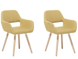BELIANI Sada 2 židlí žlutých čalouněných dřevěné nohy obývací pokoj jídelna retro přechodný styl