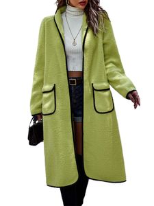 Damen offener Strickjacke Outdoor Langarm Fleece Mäntel Elegante feste Farbmäntel,Farbe:Grün,Größe:Xl