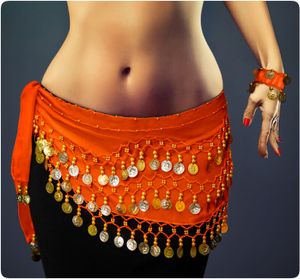 Belly Dance Bauchtanz Kostüm Hüfttuch inkl. ein Paar Handketten Münzgürtel Fasching Karneval Tanzaufführung Gürtel in orange