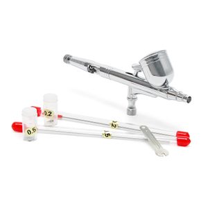 Wiltec Airbrush Pistole Set Typ 130T mit Double Action Funktion, Nadel und Düse Ø 0,2-0,5 mm, 1 Farbbecher, Adapter für Modellbau, Nailart usw.