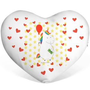 Mr. & Mrs. Panda Herzkissen Einhorn Luftballon - Weiß - Geschenk, Einhörner, Freundin, Freude, Pegasus, Einhorn Deko, Dekokissen, Herzform