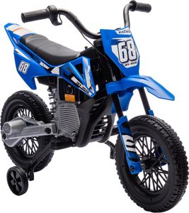 AIYAPLAY Kinder Elektro-Motorrad, 12V Kindermotorrad mit Musik, Kinderfahrzeug mit abnehmbar Trainingsrädern, 2,4-5 km/h, für 3-6 Jahre Kinder, max. 30 kg, Blau