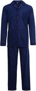 Herren Pyjama lang Knopfleiste mit Brusttasche geknöpft Baumwolle Schlafanzug, Farbe:Blau, Größe:XL