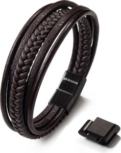 SERASAR | Premium Echtlederarmband für Männer [Braid] mit Magnetverschluss aus Edelstahl | Farbe: Braun | Länge: 17cm
