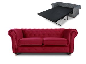 Schlafsofa Chesterfield Asti Bis 2-Sitzer, Sofa mit Schlaffunktion, Couch 2-er, Couchgarnitur, Sofagarnitur, Holzfüße - Glamour Design, Velours (Rot (Velvet 59))
