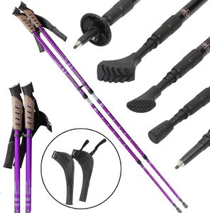 Mucola Nordic Walking hole nastavitelné teleskopické hliníkové hole proti nárazům sada 2 trekových holí 5 nástavců - fialové