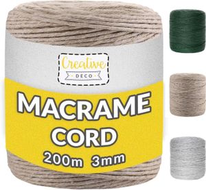 Creative Deco 100m Dunkel-Beige Makramee-Garn Baumwoll-Polyester-Kordel Baumwoll-Schnur | 328 Fuß | 2-3 mm Dicke | Große Rolle Naturliche Starke | Perfekt für Basteln, DIY, Handwerk & Stricken