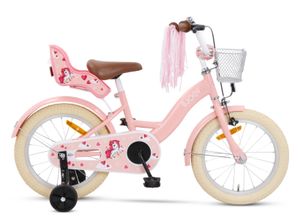SJOEF Dolly Kinderfahrrad 16 Zoll | Kinder Fahrrad für Mädchen / Jugend | Ab 2-7 Jahren | 12 - 18 Zoll | inklusive Stützräder (Rosa)