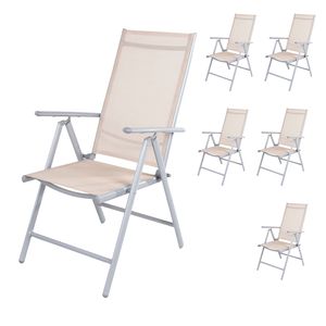 6er Set Garten Klappstuhl Aluminium - Textilen Silbergrau/Beige